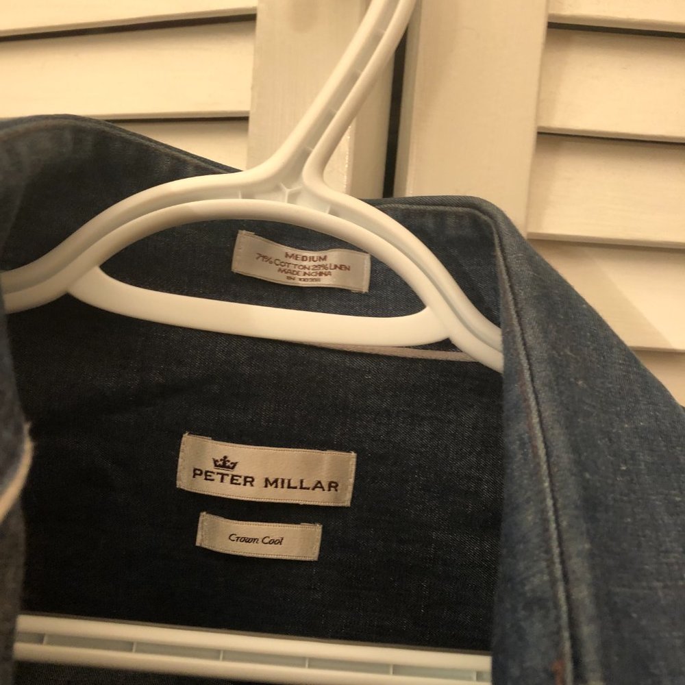 Peter Millar Navy Chambray Button Down Shirt - image 11